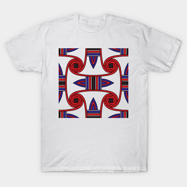 Egypt style pattern in red, white and blue T-Shirt by BE MY GUEST MARKETING LLC